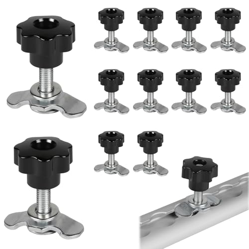 EXLECO 12x Raccordo Singolo per Binari Airline M8x45, Accessori per Binari di Ancoraggio Terminali 500 daN con Impugnatura a Stella, Raccordi a Vite per Guida Airline in Acciaio Zincato