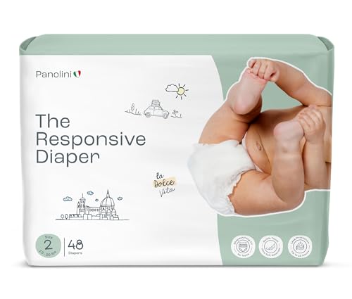 Image of Panolini The Responsive Diaper Size 2 (13–20 lbs), 48 ct Italian Premium Design, Soft, Unscented & Hypoallergenic, 12 Hrs Leak Protection, No-Tape Flexible Fit Pull-Up Disposable Diapers for Babies