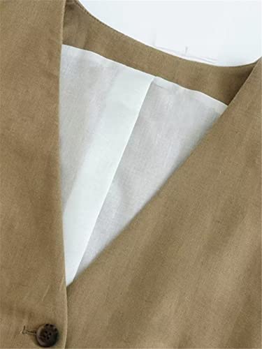 Chaleco corto de lino para mujer con cuello en V estilo vintage talla S 4