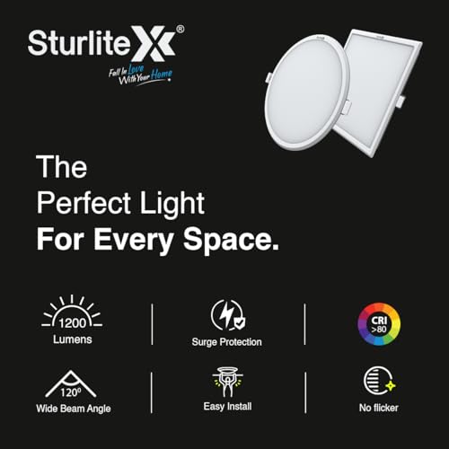 Image of Sturlite Dex 12W Square LED Downlight|Cool White Color Temperature (6.5k)|Cut-Out 4 Inch|1200 Lumens Recessed Panel & Surge Protection Ceiling Light for Multiple Usage - (Pack of 12)
