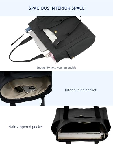 Canvas Tote Bag with Zipper, Multiple Pockets for Daily Essentials, Travel, Work3