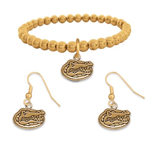 Jenkins Enterprises Florida Gators Jewelry Set – Gold Tone Bracelet & Earrings – Lightweight Team Logo Jewelry – Official NCAA Licensed Florida Gift Set for Women & Fans