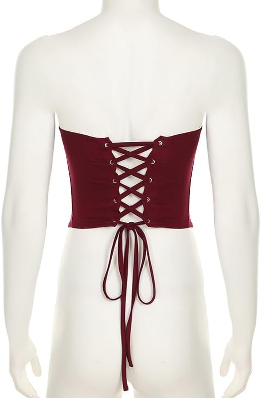 Mandonce Vacation Outfits for Women Sleeveless Off The Shoulder Sheath Bustier Tied Waistband Top and High Waisted Mini Skirt - Image 4