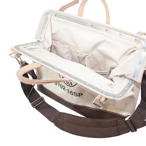 Klein Tools 5102-16SP Deluxe Canvas Tool Bag Made of Natural Canvas with 13 Interior Pockets and Detachable Shoulder Strap, 16-Inch by KLEIN TOOLS - Image 8