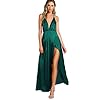 SheIn-Womens-Sexy-Satin-Deep-V-Neck-Backless-Maxi-Club-Party-Evening-Dress SheIn Women's Sexy Satin Deep V Neck Backless Maxi Club Party Evening Dress Dark Green Small