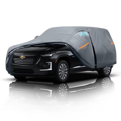 Large SUV Car Cover for Chevrolet Traverse (2009-2025) 100% Waterproof All Weather, Heavy Duty Outdoor Full Exterior Covers Rain Sun Wind UV Protection.