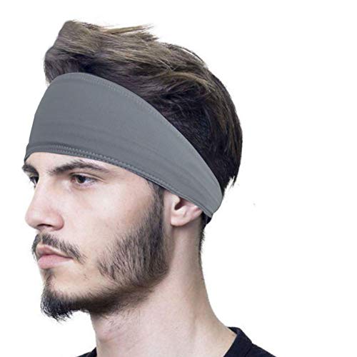 ECOLIVZIT Headbands for Men - Sweatband for Running, Hiking,Yoga, Basketball,Cycling Helmet Friendly - Stretchy Moisture Wicking Hairband Gray