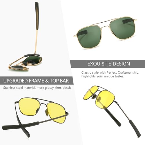 Image of SUNGAIT Men's Military Style Polarized Pilot Aviator Sunglasses - Bayonet Temples