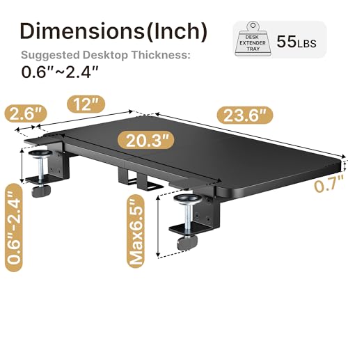 Image of PEGZONE Desk Extender Tray, 24 inch x 12 inch, with Laptop Holder, Medium, Black
