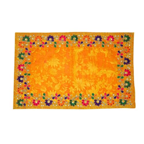 Decorative Mat Aasan Velvet Pooja Decorative Cloth (Size:-25 Inches X 17 Inches) for Multipurpose Indian Traditional Ethnic New year Gifts Festival Decorations Pooja Item Articles Laxmi (Yellow) by Aditri Creation - Used condition - US$17.49