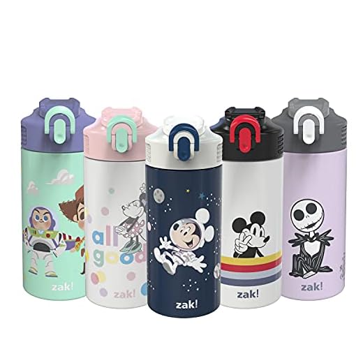Zak Designs Disney Mickey Mouse 14 oz Double Wall Vacuum Insulated Thermal Kids Water Bottle, 18/8 Stainless Steel, Flip-Up Straw Spout, Locking Spout Cover, Durable Cup for Sports or Travel