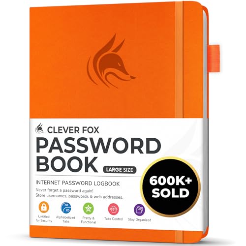 Clever Fox Password Book with alphabetical tabs. Internet Address Organizer