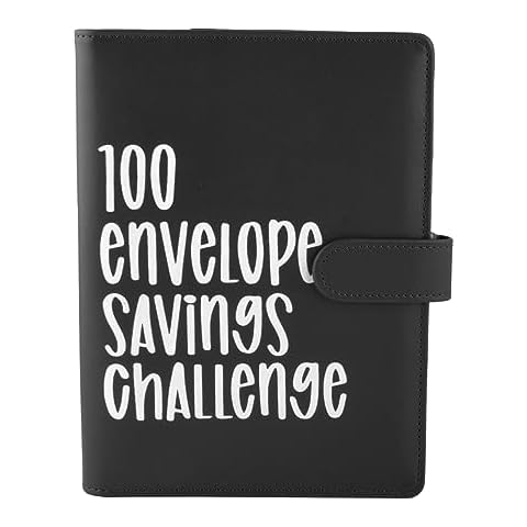 100 Envelope Challenge Binder | Easy and Fun Way to SaveMoney Saving Challenge Box kit Cash Saving,Savings Challenges Budget Book Binder with Cash Envelopes for Office,Home,School (Black) Cover