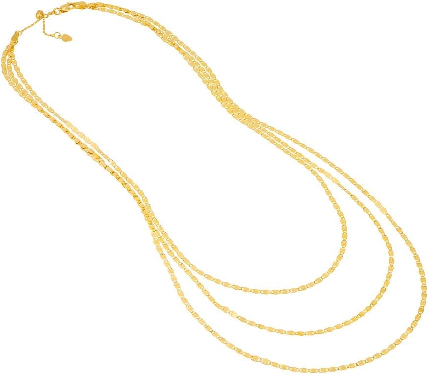 JewelryWeb 14k Yellow Gold Triple Strand Chain Adjustable Necklace 18 Inch Strand Necklace for Women and Men