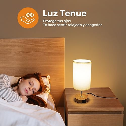 Miniatura 6 de Suright Lámparas De Mesita De Noche Táctil Regulable, Lámpara De Mesa Con Puertos De Carga Usb A C, Pantalla De Tela De Lino, Lámpara De Noche Pequeña Para Dormitorio Salón Bombilla Incluida