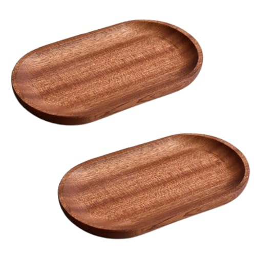 Asdays 木製トレー 小物置き コイントレー 木製プレート 小皿 18×10×1.5 cm 2枚セット (ブラウン)