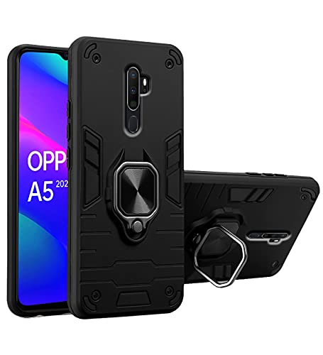 Image of Pikkme D5 Tough Armor Bumper Back Cover Case for Oppo A5 2020,Oppo A9 2020 |Ring Holder & Kickstand in-Built (Black)