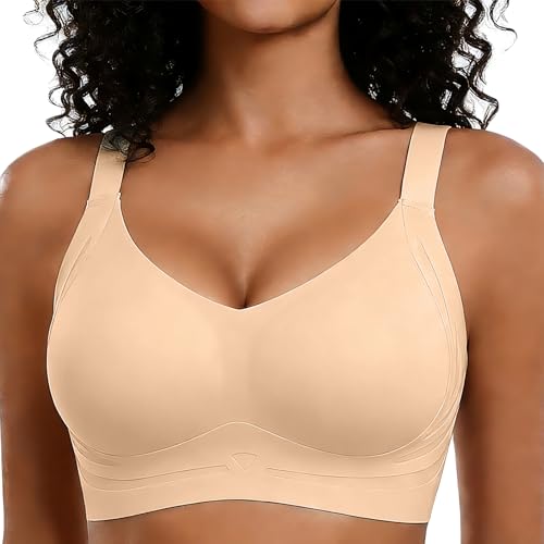 FHTECO Smoothing Bra Anti Sagging Wireless Push Up Bras for Women No Underwire Full Coverage Bra Comfy Bras for Women (L, Nude)