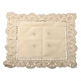 Weiße Satin-Tischdecke mit floraler bestickter Spitze für besondere Anlässe, Hochzeitsfeiern und Familienfeiern, wiederverwendbar und schmutzabweisend (1# (2# (rund 30 x 45 cm)