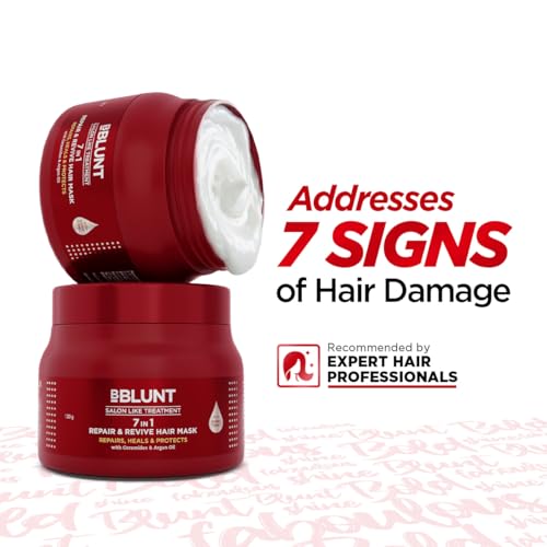 Image of BBLUNT 7 in 1 Repair & Revive Hair Mask for Up To 100% Damage Repair* - 120 g | Addresses 7 Signs of Hair Damage | Enriched with Ceramides & Argan Oil