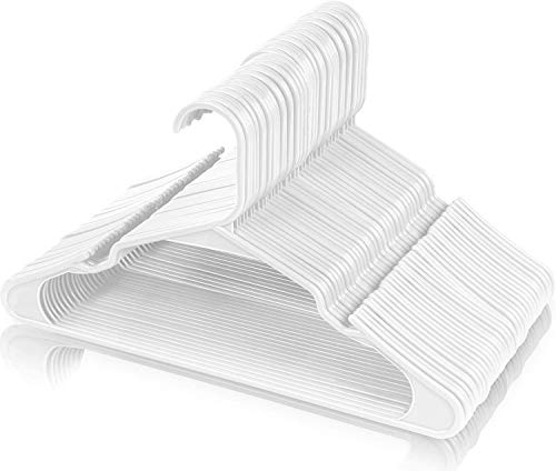 Image of PROTOWARE 48 Pieces Clothe Hangers for Wardrobe - Space Saving Cupboard Storage Organizer - Plastic Hanger Set for Saree, Shirt, Dress (White)