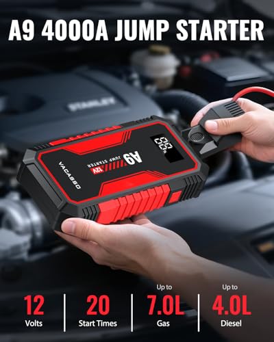 Jump Starter 4000A, VACASSO A9 Battery Jumper Starter Portable , 12V Car Battery Booster Jump Starters Pack, Jumpstart w - Additional View