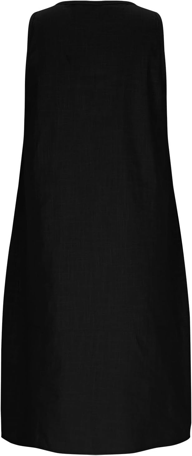 Summer Dresses for Women Cotton Linen Beach Vacation Clothes Casual Sleeveless Midi Sundresses with Pockets