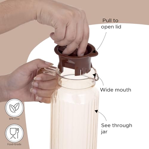 Image of Nayasa Electra Jug 1200 ML | BPA Free Plastic Water Jug with Lid | Leak Proof | Easy Pour | Stylish Design | Brown