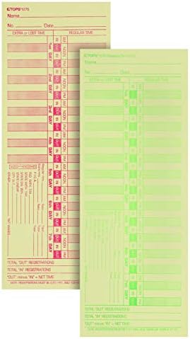 TOPS Time Cards, Bi-Weekly, 2-Sided, Numbered Days, 3-1/2" x 9", Manila, Green/Red Print, 500-Count (1275)