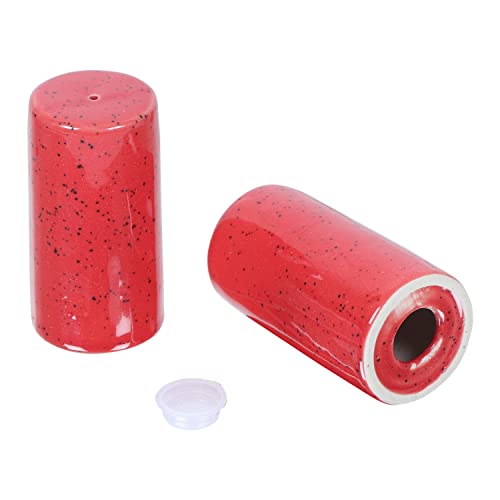 Image of QIMACPLUS Handcrafted Ceramic Salt and Pepper Shaker Set | Perfect Pour Holes for Kitchen, Dining Table, Picnic, Office, Restaurant, and Hotel | Set of 2 (Red Matt)