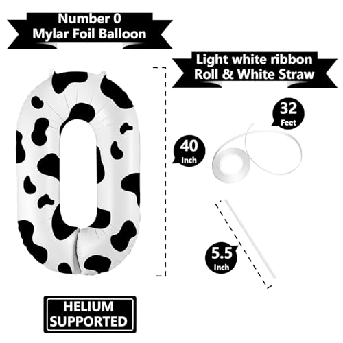 Image of 40 Inch Cow Print Balloon, Number 0 Balloons for 10th Birthday Decoration, Large Cow Number Balloons for Western Party & Baby Shower Animal Theme Party Decor