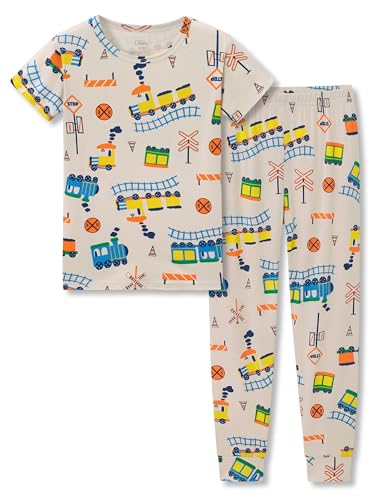 Tebbis Snug-Fitting Pajamas for Boys Soft Modal Fiber Toddler/Little Jammies Grey Train PJs Size 2T
