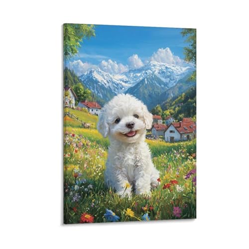 Toile Bichon Frisé premium | Tableau de décoration murale haute définition pour salon 50x75cm