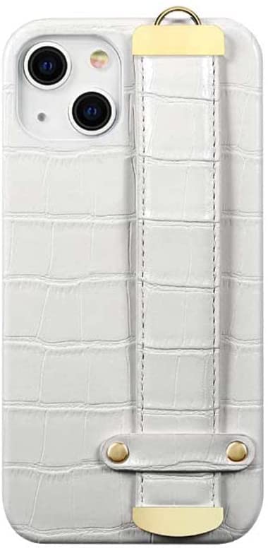 Housse iPhone 13 Mini crocodile blanc avec poignée pour voyage