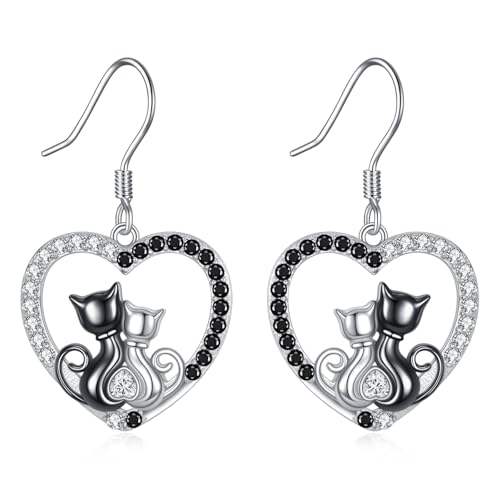 Boucles d'oreilles chat en argent 925 et zircone cubique pour femme