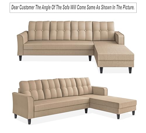 Image of Adorn India Maddox Tufted L Shape 6 Seater Sofa Set RHS (Beige) (3 Year Warranty)