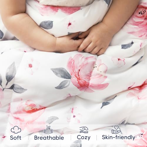 Image of PHF 4 Piece Toddler Bedding Set, Ultra Soft Toddler Comforter Sets Include Comforter, Fitted Sheet, Flat Top Sheet and Pillowcase for Girls, Floral Bed in A Bag for Baby Bedroom, Floral