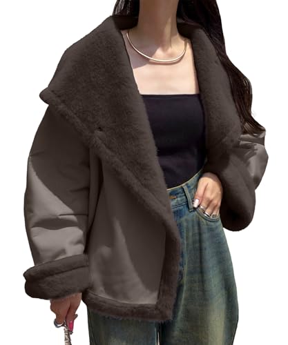 [神戸レタス] オーバーサイズ コート ファー 裏地ムートン or フェイクレザ ー レディース 秋 冬 秋服 冬服 ジャケット ブルゾン ムートン レザー ショート ビッグカラー スタンドカラー [K1401] M レザーブラウン - KOBE LETTUCE(コウベレタス) - 商品画像