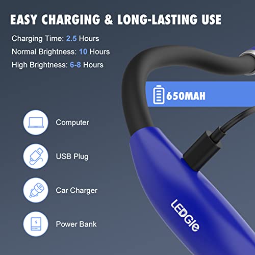 Ledgle Neck Reading Light Usb Rechargeable Book Light For Reading In Bed With 4 Led 3 Brightness Levels 2 Flexible Soft Silicone Arms - Hands Free Lamp For Reading Knitting Craft Camping Repairing #TOP2