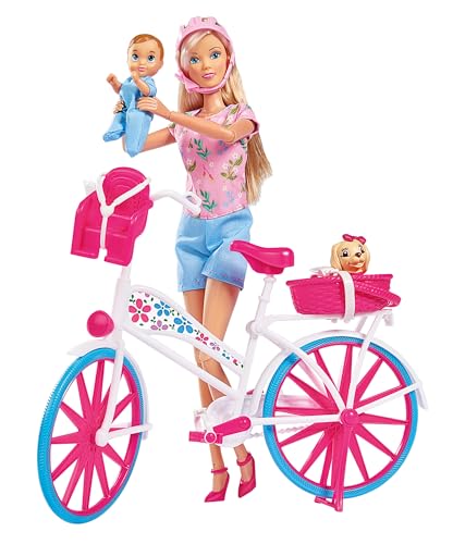 Simba- Steffi en su Bicicleta- Steffi de 29 cm en Bicicleta Sillita para Bebe, Perro, Cesta y Accesorios. A Partir de 3 años. (105739050)