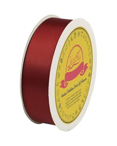 Image of Double Face Satin Ribbon 1 inch X 25 Yards Polyester Burgundy Ribbon for Gift Wrapping Very Suitable for Weddings Party Hair Bow Invitation Decorations and More