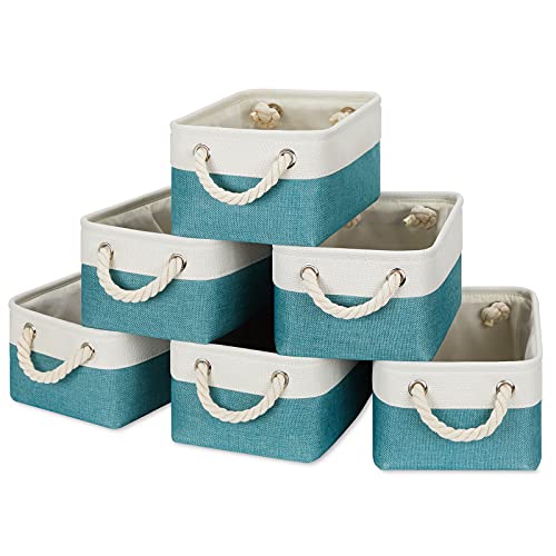 Temary Small Fabric Baskets Shelf Storage Baskets For Organizing 6 Pcs Decorative Baskets For Gifts Empty Collapsible Small Storage Bins For Home Office Closet(Teal,11.8 L X 7.9 W X 5.3 H Inches) #TOP21