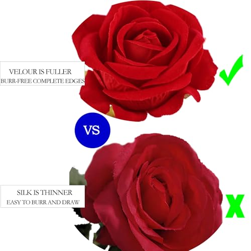 Sredumn 16PCS Artificial Roses, Fake Velvet Rose Single Flowers with Stem,for Wedding Decoration Home Garden Garty Centrepieces(Red) - Image 3