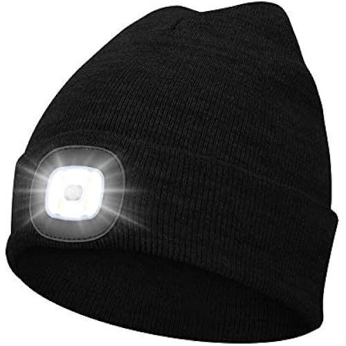 Beanie Hat with Light Unisex LED Beanie Hat with Light USB Rechargeable Running Hat Alpine Cap Gift for Men and Women Teens