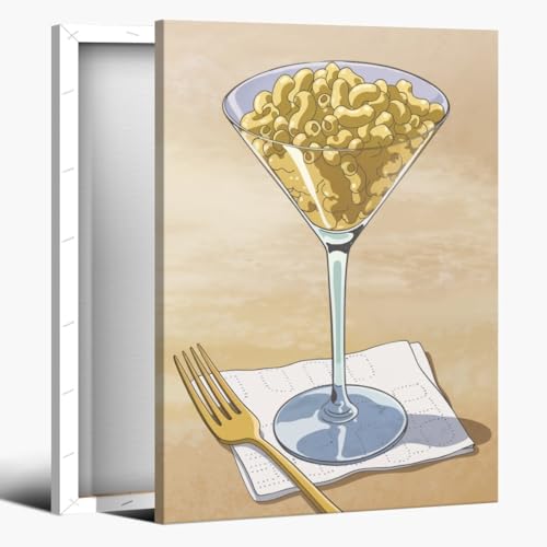 Trendy Mac Cheese Martini Glass Wall Art Vintage Cocktail Canvas Posters Bartending decor Retro Drinks Picture Prints For Kitchen Restaurant Club Bar Cart Decoration 8x12inch Framed