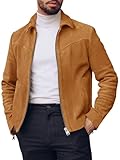 Runcati Men's Suede Jacket Full Zip Casual Vintage Jackets Lightweight Classic Trucker Coat