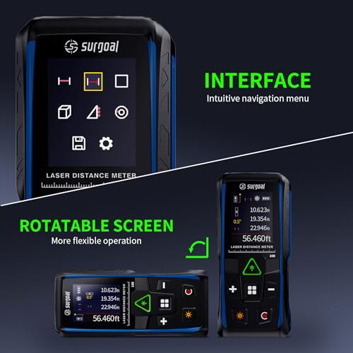 328Ft Green Laser Distance Meter – Digital Laser Measure with Angle Sensor, 4-Way Rotating Backlit LCD, Pythagorean Mode, Unit Switch, ±3mm Accuracy, Handheld Measuring Tool