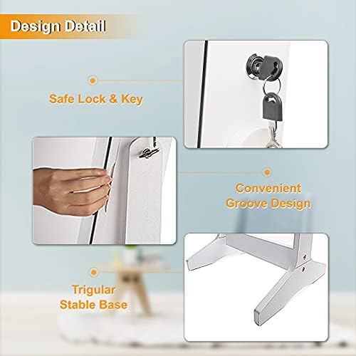 Dprodo Jewelry Cabinet Standing Mirror Lockable Jewelry Armoire with Large Storage, 3 Angles Adjustable (White)