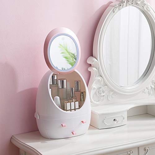 Mirror Makeup Organizer With Led Light, Table Desktop Finishing Box For Bathroom Dresser, Portable Adjustable Jewelry And Cosmetic Storage Display Case With Mirror Hzhled01 #TOP4