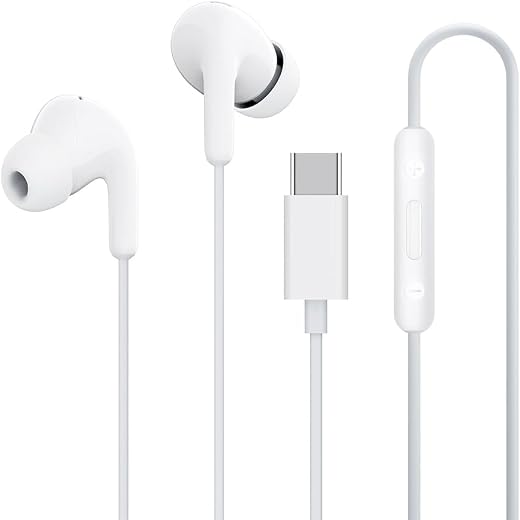 Xiaomi-Compatible Type-C in-Ear Earphones – HD Microphone, 12.4mm Drivers, IP54 Water Resistance – White